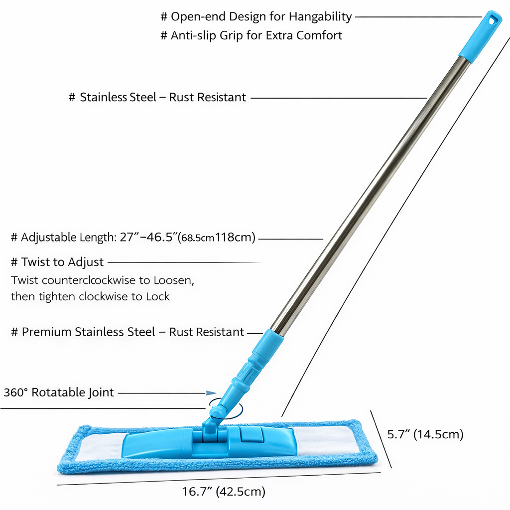 Detachable Coral Fleece Flat Mop with Stainless Steel Handle