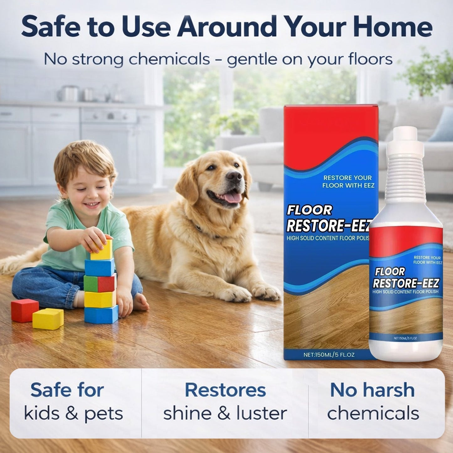 KUBOZN® Floor Restorer – Fast-drying, non-toxic shine. ✨