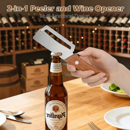 2-in-1 Stainless Steel Peeler & Shredder Set with Wooden Handle